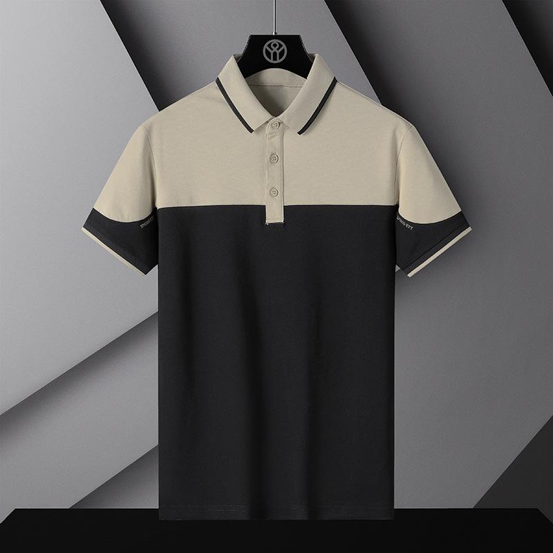 Men's Summer Polo Shirt T-Shirt Comfortable Breathable Splicing Tee Solid Color Loose Casual Lapel Short-Sleeve Shirt