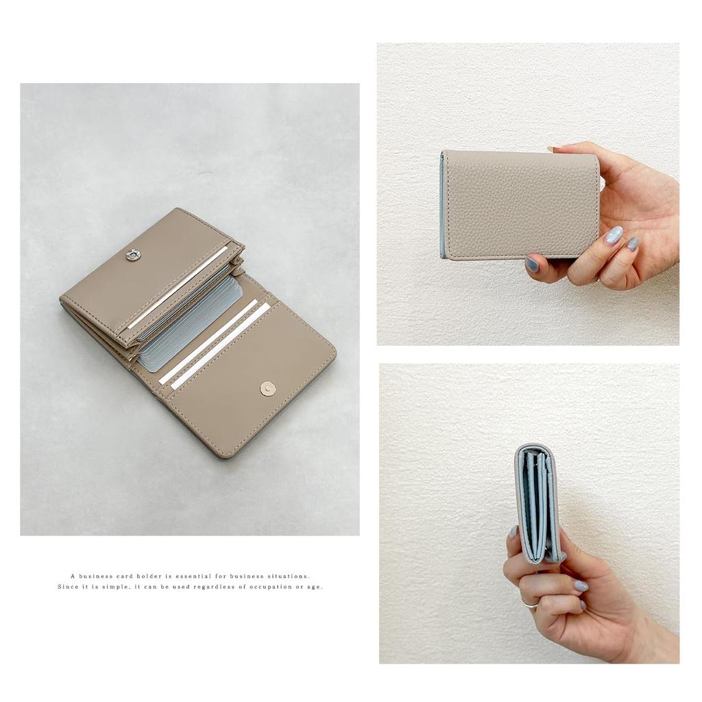 Gisele Business Card Holder, Large Capacity (20+ Cards), Two-Tone Card Case with Pockets, for Men and Women (Greige x Mustard)