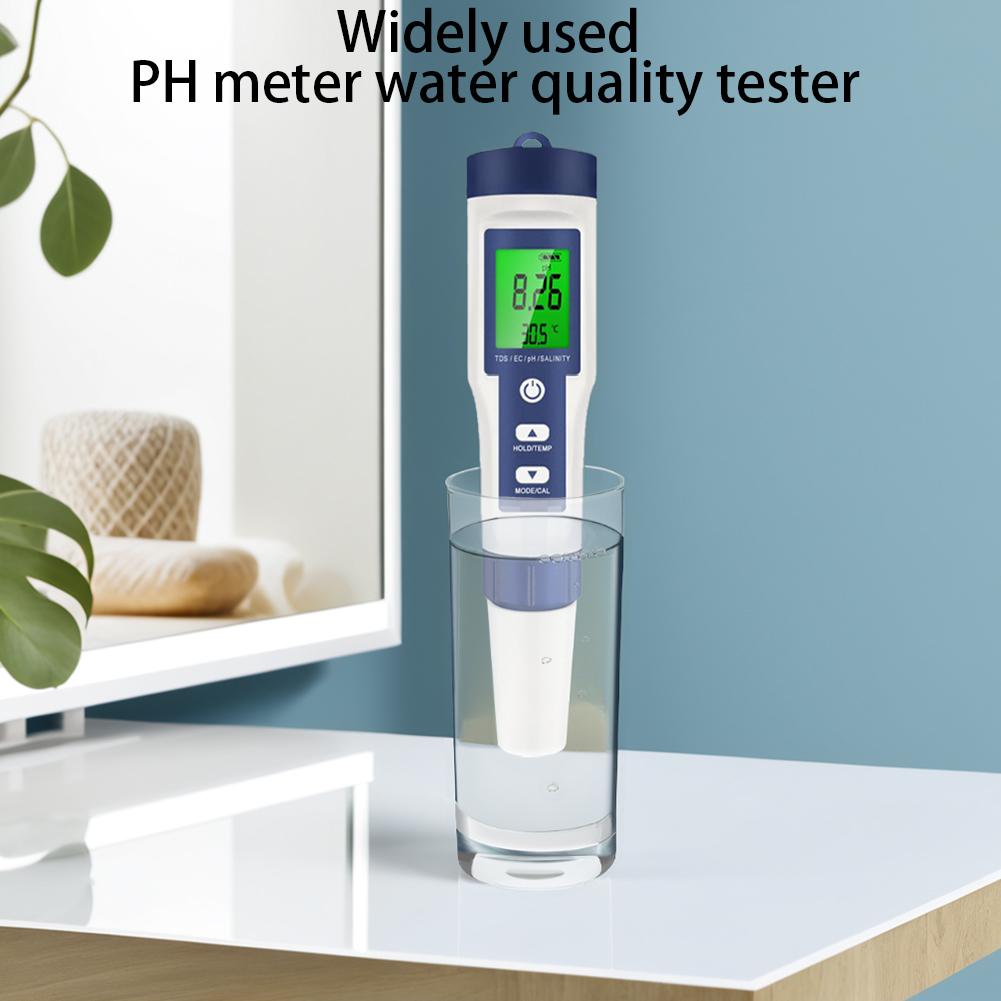 5-in-1 Water Tester Water Quality Tester High Accuracy Digital PH Tester Backlight PH/EC/TDS/Salt/Temp Meter for Drinking Water