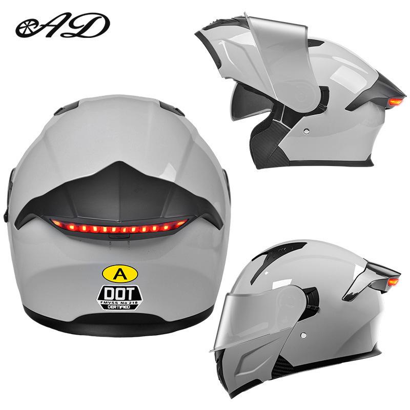 Unisex Full Face Flip-Up Motorcycle Helmet with LED Taillight, All-Season, 3C/DOT Certified
