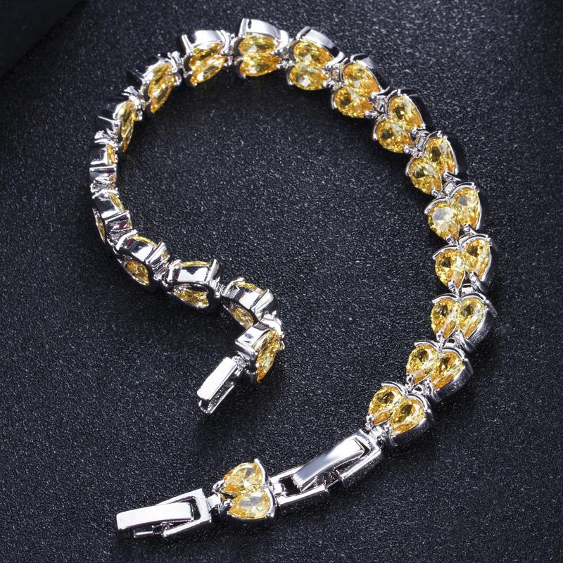 Pera Elegant Purple CZ Crystal Silver Color Leaf Shape Link Chain Tennis Bracelet for Women Fashion Prom Party Jewelry Gift B052