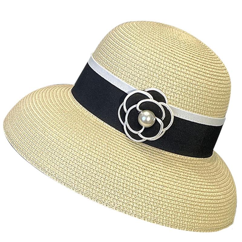 French Celebrity Vintage Elegant Pearl Straw Fisherman Hat Children Summer Travel Versatile Sunscreen Visor Straw Hat