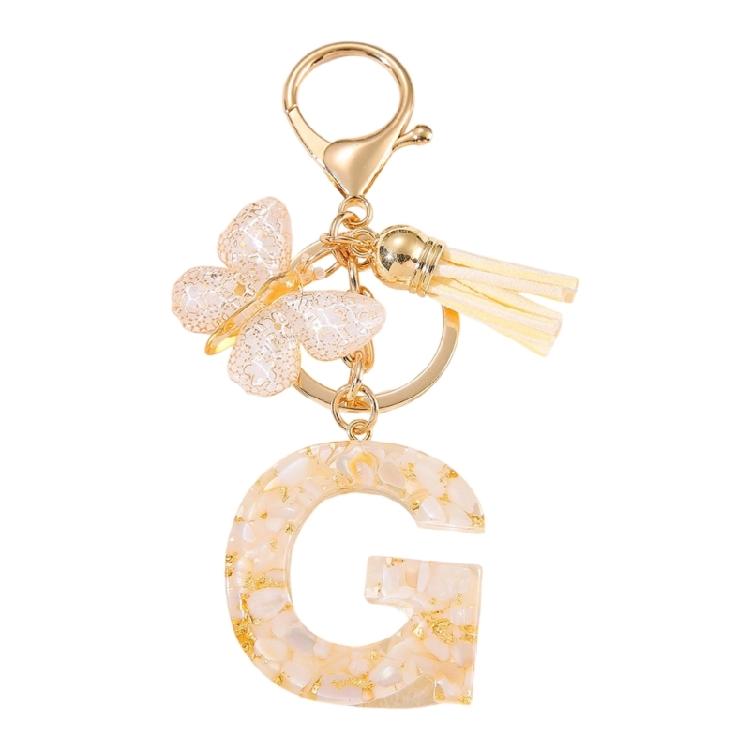 Decorative Initial Keychain Butterfly Charm Tassels Pendant Stylish Resin Alloy Material Compact Everyday Accessory