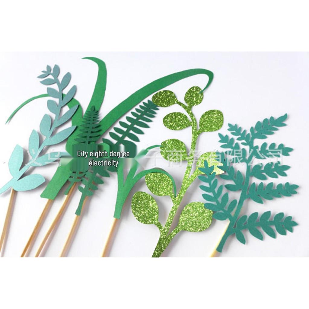 Glittery Cake Topper Plant Set for Dessert Table Decoration