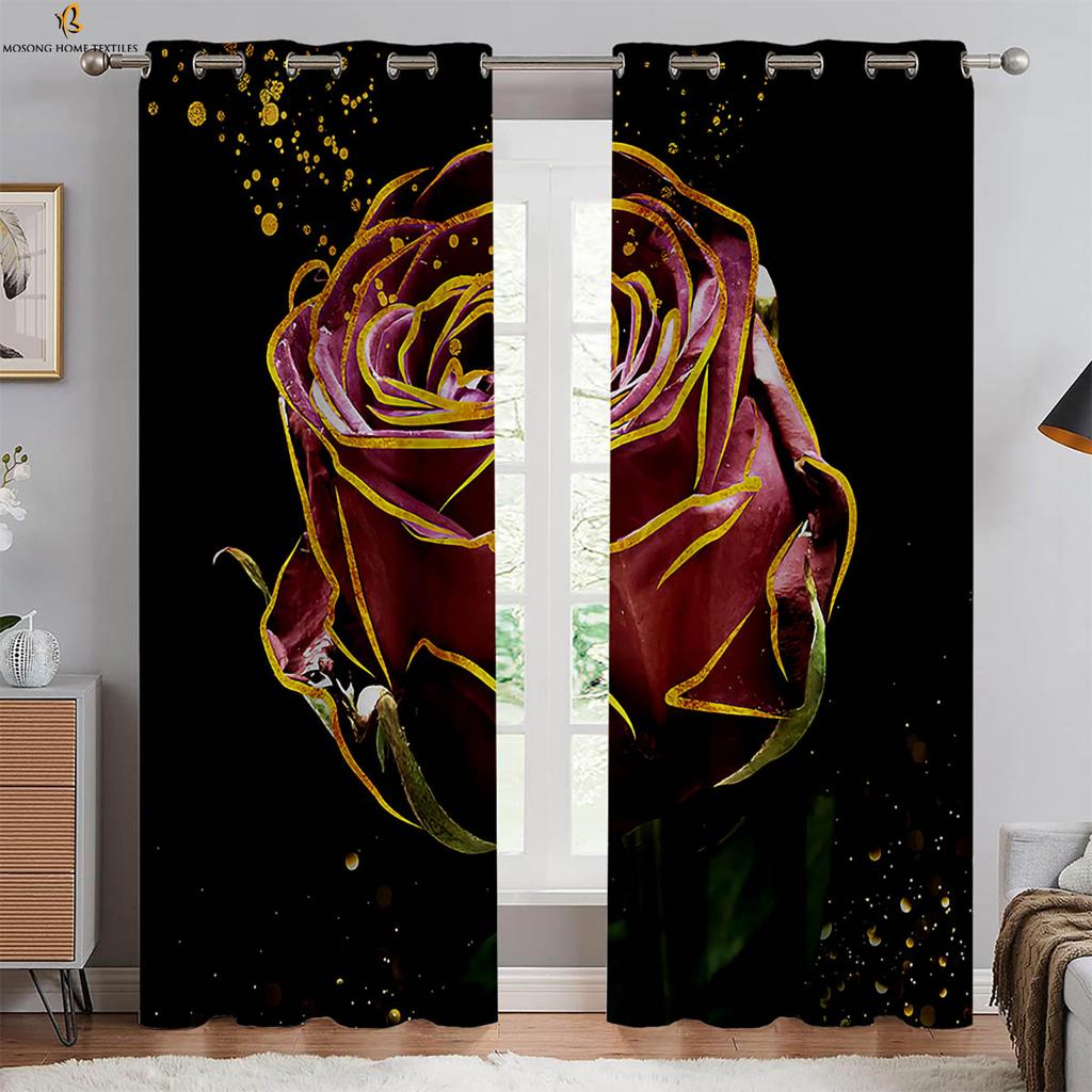 Zasłony z nadrukiem motyli i kwiatów Zasłony we wzór retro czerwonych róż Nadają się do sypialni, salonu, kuchni Zasłony dekoracyjne