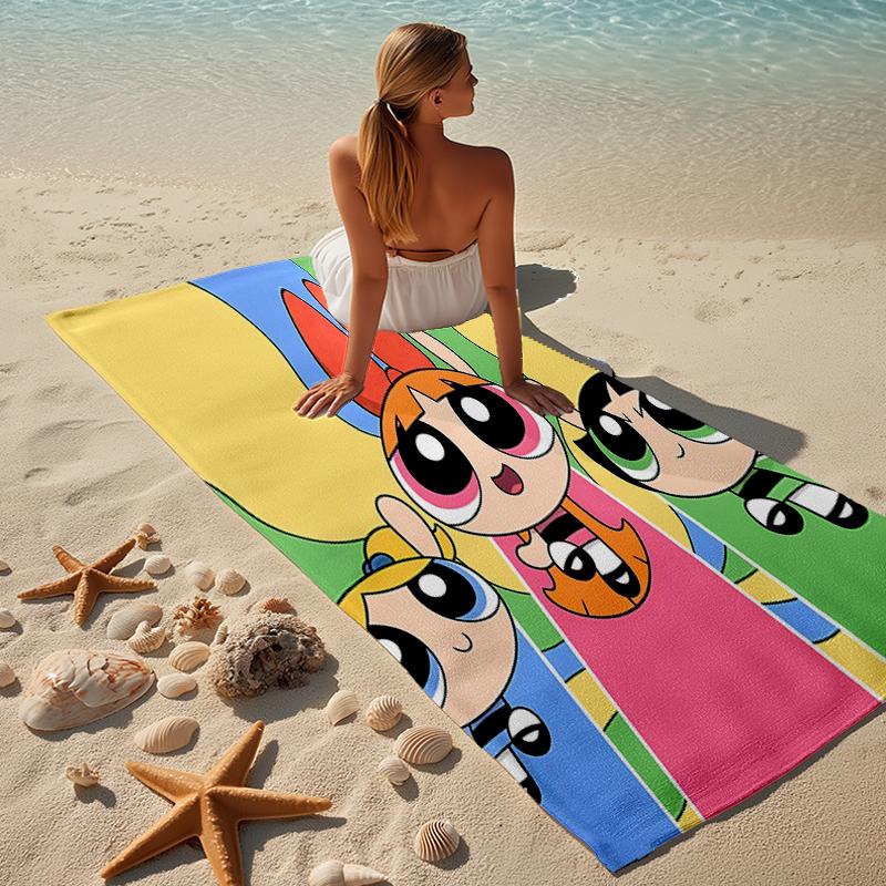 proof beach towel with a The Powerpuff Girls2 pattern - soft,absorbent,quick-drying,machine washable - perfect for swimming,camping,bathing