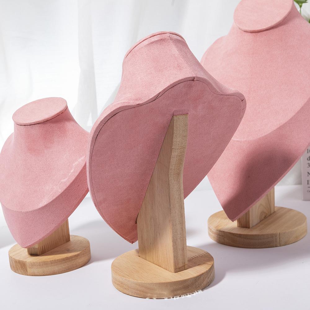 1pc Wooden Mannequin Bust Necklace Display Stand Portrait Model Neck Pendant Jewellery Storage Rack Holder Window Showcase Props
