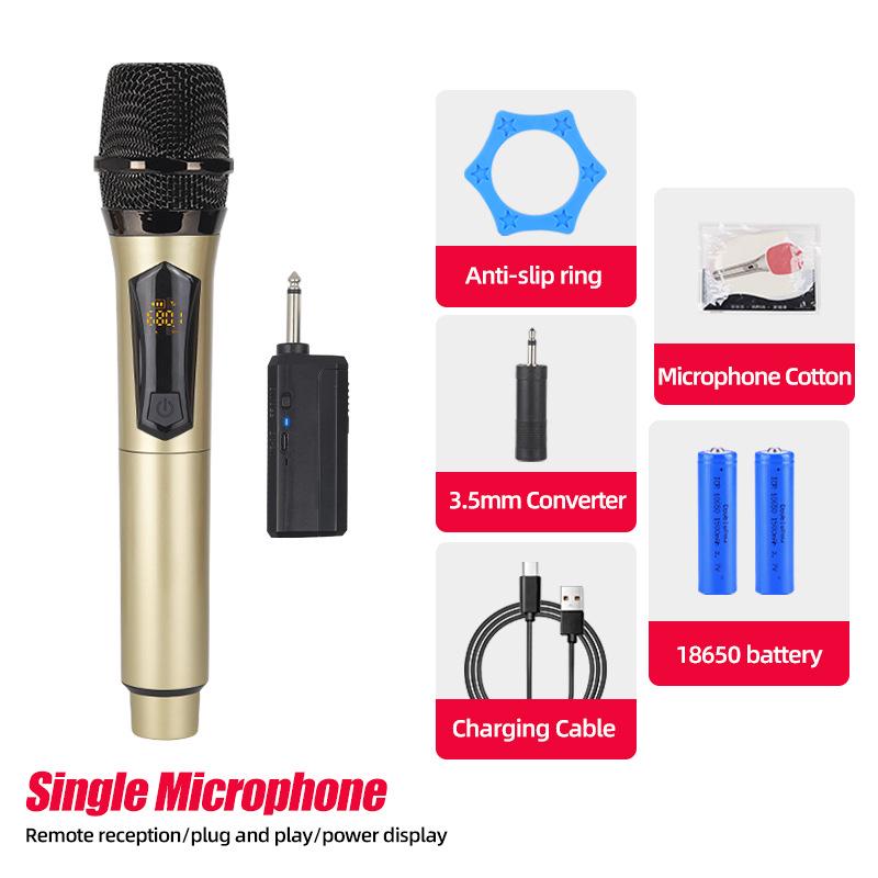 Rechargeable Wireless Microphone with Battery Display for Home KTV and Stage Live Streaming, Model One-to-Two Handheld.