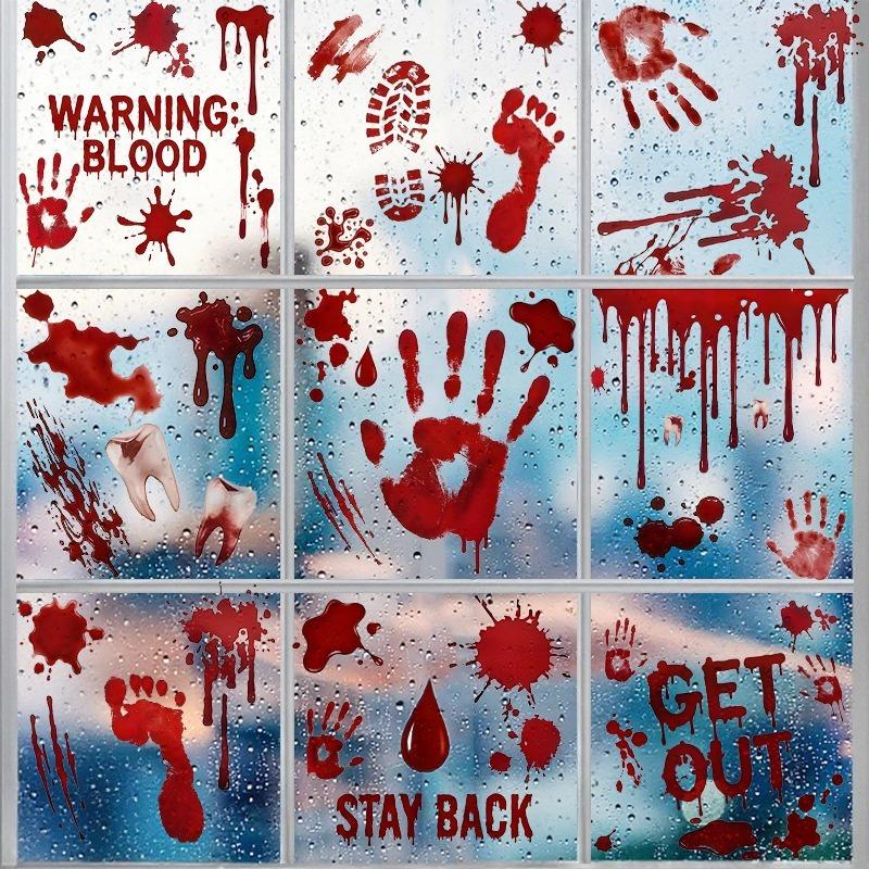 Halloween Bloody Handprint Stickers Removable Wall Door Window Decal Haunted House Horror Party Decor Prop