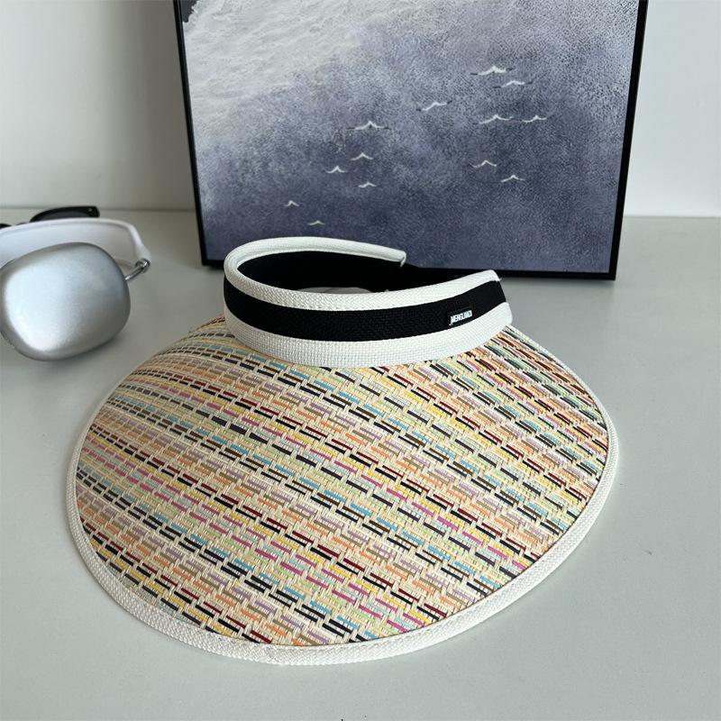 New Fashion Rainbow Knitted Hat Women's Empty Top Hat Beach Hat Big Brim Sun Hat Sun Hat Sun Hat