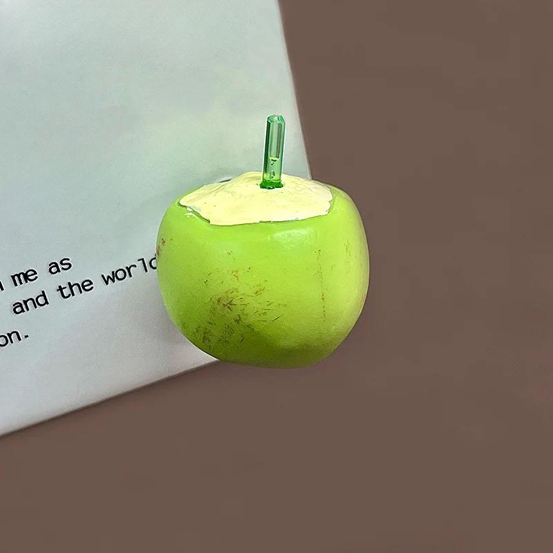 Creative Simulation Fruit Decoration Magnet 3D Cute Mini Coconut Fridge Magnet Mini Custard Apple Ornament Kitchen Home Decor