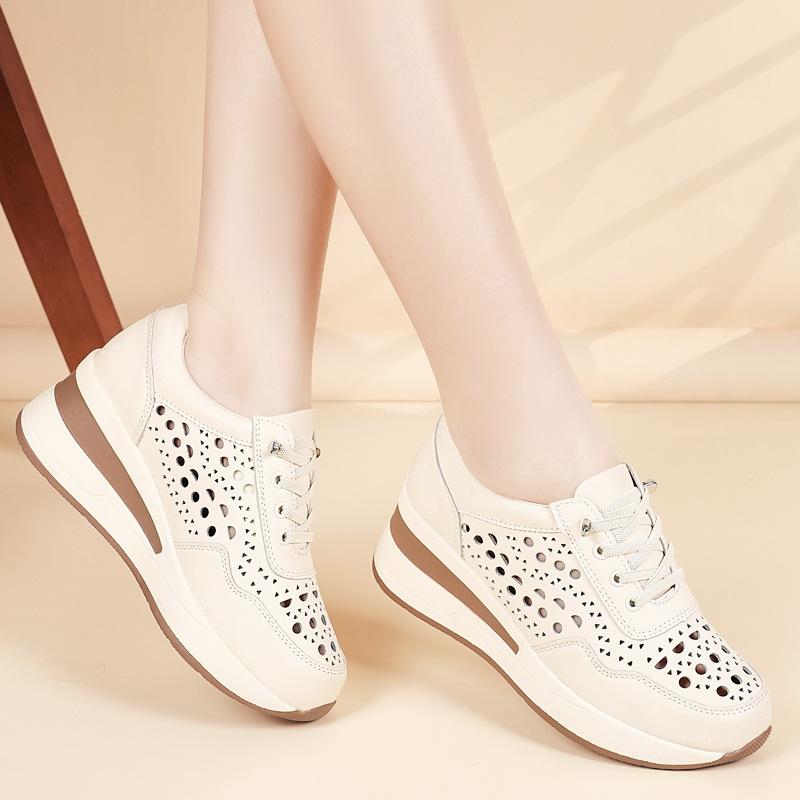 Women'S Minimalist Retro Heightening Mom Shoes, Soft-Soled Hollow Thick-Soled Casual Sneakers