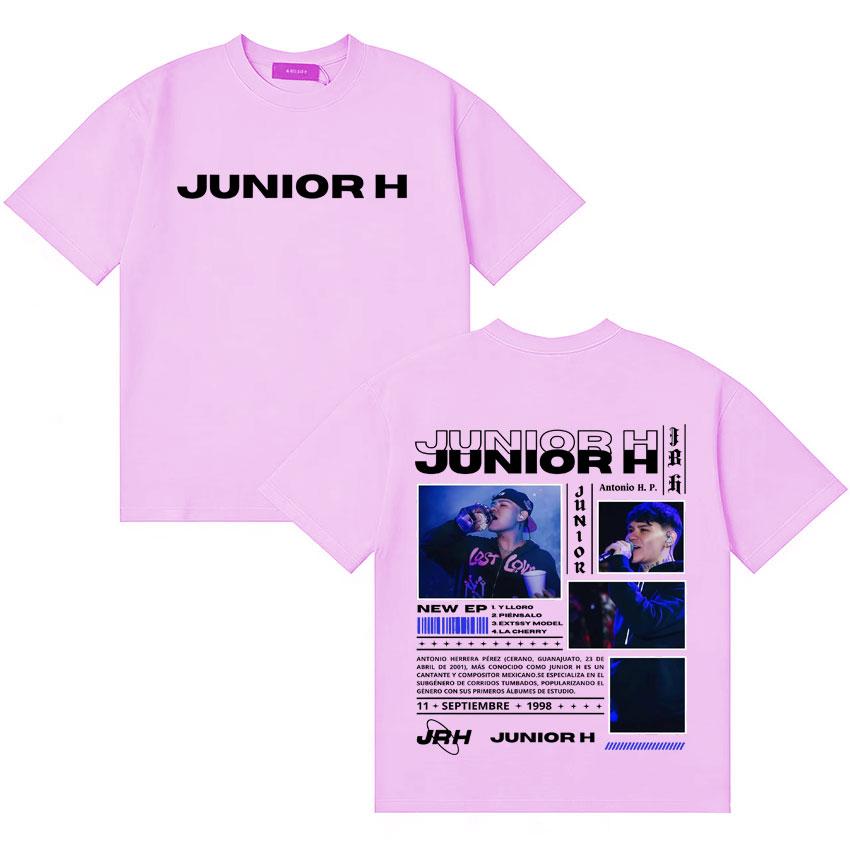 Streetwear Rapper Junior H New Album Tour T Shirt Unisex Women Short Sleeve Gothic Double Sided Print Hip Hop Casual Y2K Tee Unisex