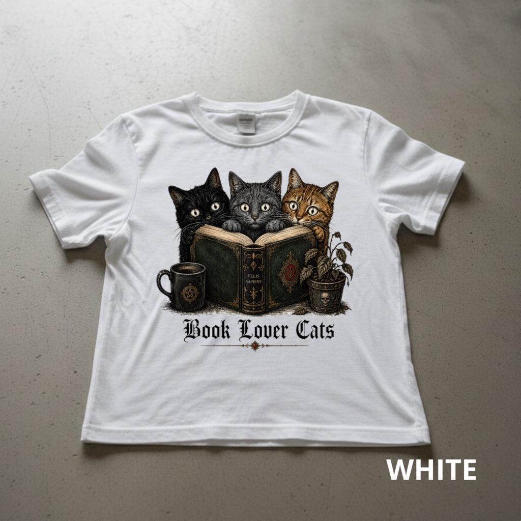 Retro Curious Reading Cats Graphic Tee, Book Lover Cat Shirt, Cozy Cottagecore Vintage Top, Reader Gift Tee