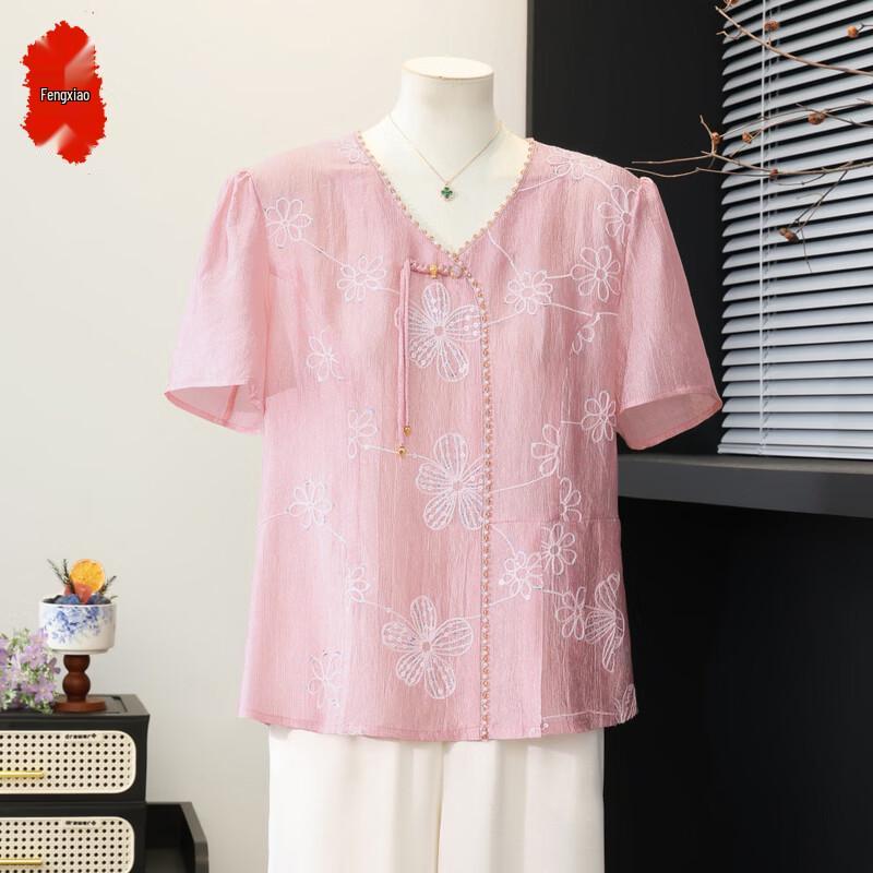 Elegant New Chinese Style Summer Short Sleeve Top XL