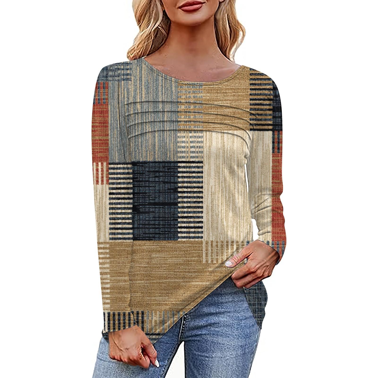 

Женская футболка с принтом, длинный рукав, повседневная, выходного дня, модная, базовая, с круглым вырезом, обычная, топ M хаки