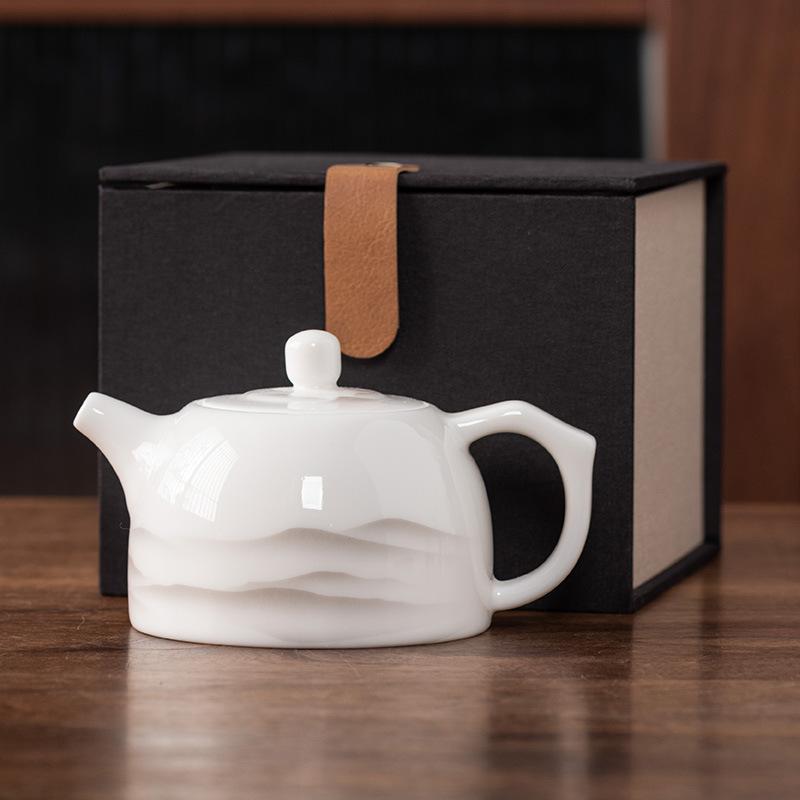 Beam Pot One Pot and Two Cups Suet Jade Porcelain Light Luxury Kung Fu Tea Set Kuaike Cup High-end Brocade Box Gift Box