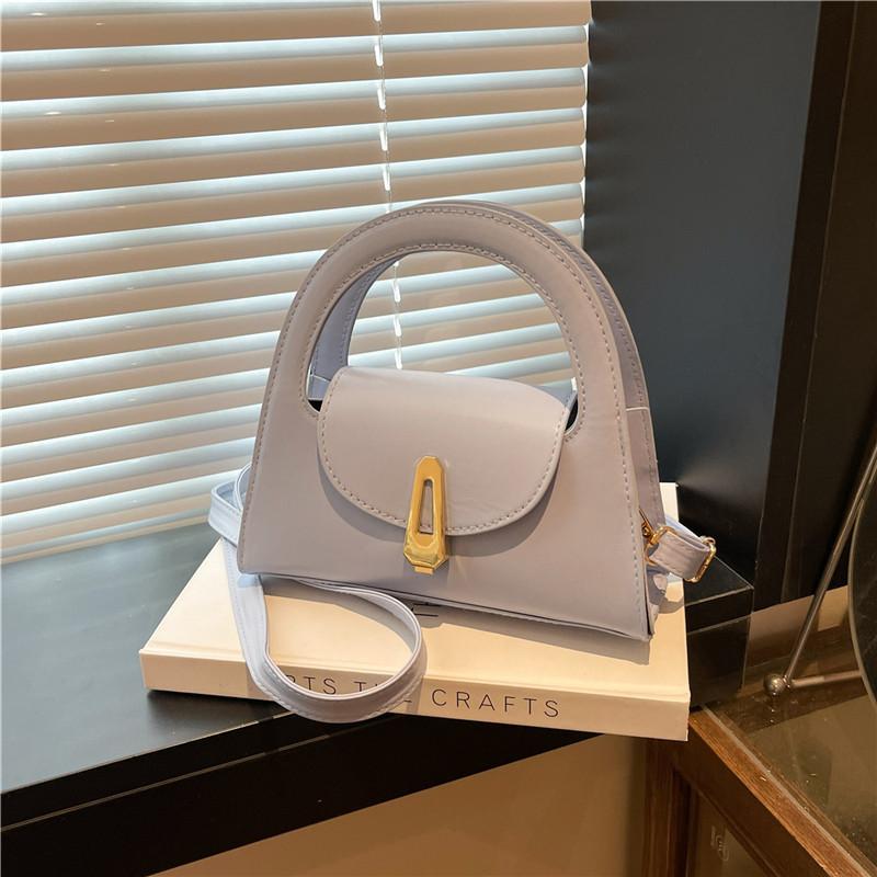 Chic Solid Color Faux Leather Shoulder Bag, Women's Semi Circle Handbag with Snap Lock, Trendy Commute Crossbody Purse CLE