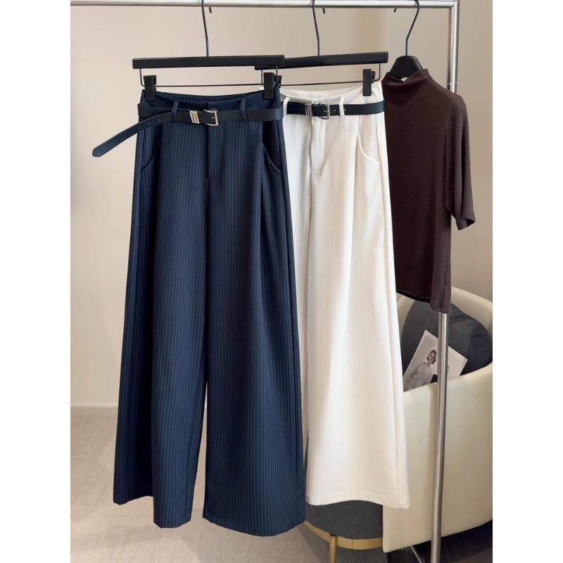 Striped Wide-leg Pants Women's Spring and Autumn New High-waisted Thin Loose Straight Drape Temperament Suit Casual Pants