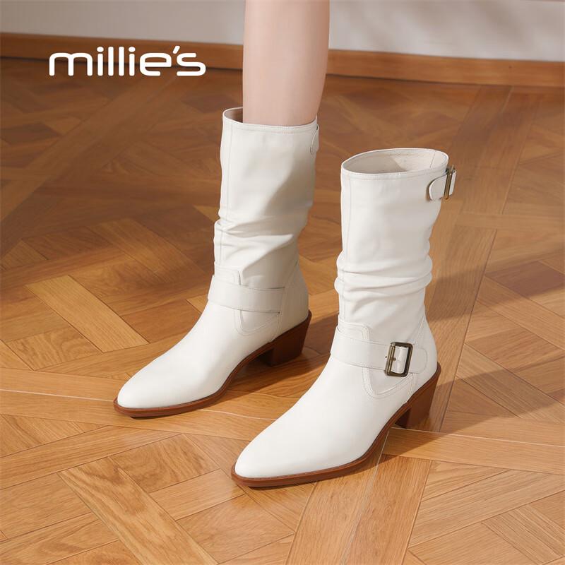 Millies Women s Pointed Toe Leather Mid-Calf Boots EU 38