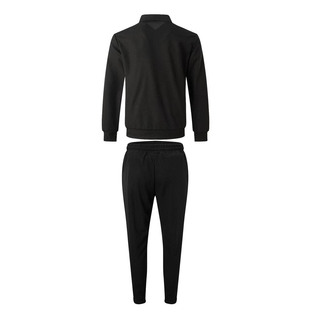 Men's Autumn Casual Sport Set: Slim Fit Zipper Lapel Jacket with Waffle Pocket & Pants