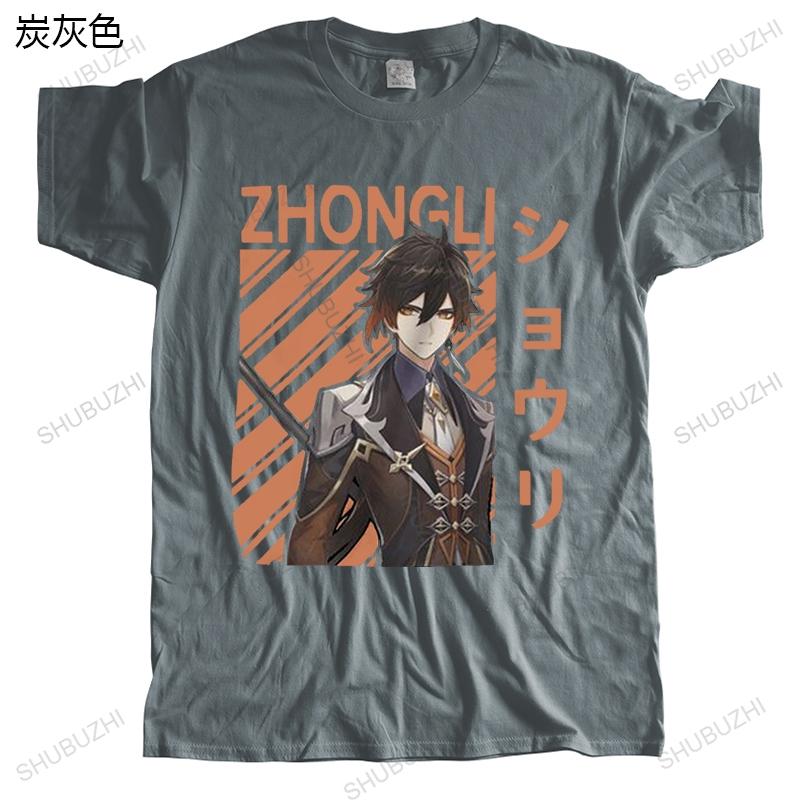 Zhongli Genshin Impact T Shirt for Unisex Soft Cotton Tees Tops Anime Game Tshirts Short Sleeved Urban Harajuku Tshirt Gift