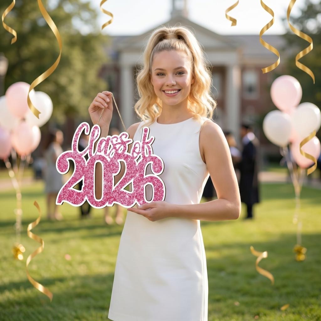 Wooden Graduation Sign Class of 2026 Hanging Decoration Party Prop Photo Booth Accessory for Graduation Celebration Event