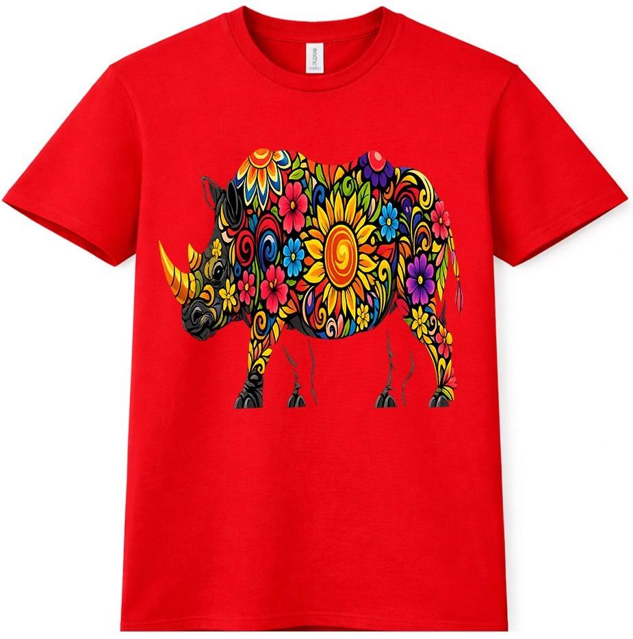 Rhino Floral T Shirt Psychedelic Rhinoceros Animal Art Graphic Tee S