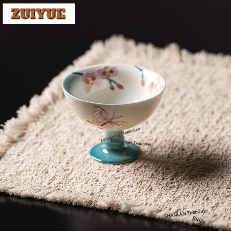 60ml Hand-painted Phalaenopsis High Foot Teacup Luxury Tea Bowl Cute Cup Tea-tasting Smelling Cup Chazhan Master Cups For Tea