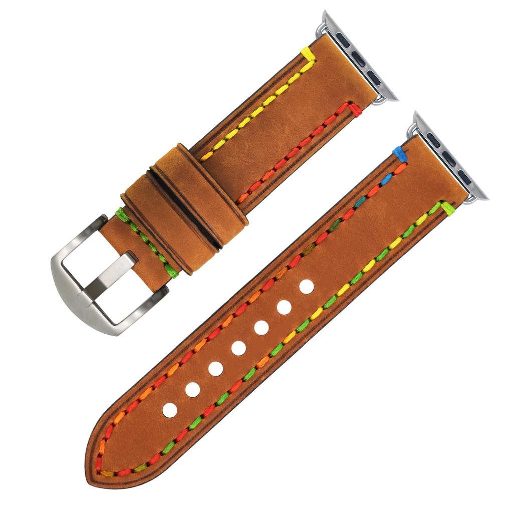 Handmade Genuine Leather Watch Bands for Apple Iwatch Series 8 7 6 5 4 3 2 1 with Colored Thread Fashion Luxury Charm Beautiful