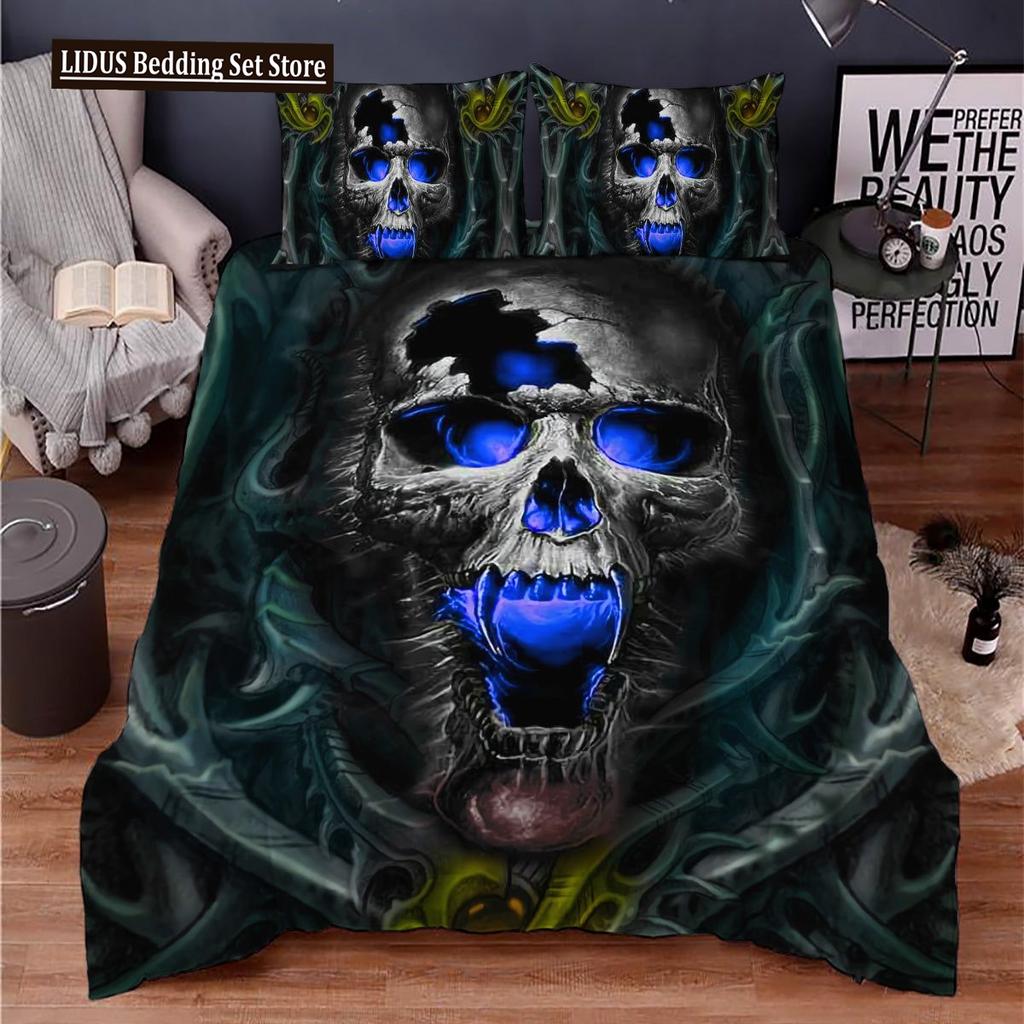Skull Chevalier Duvet Cover Set King Size Horror Skeleton Bedding Set Day Of The Death Comforter Cover 2/3pcs For Boys Men Gifts
