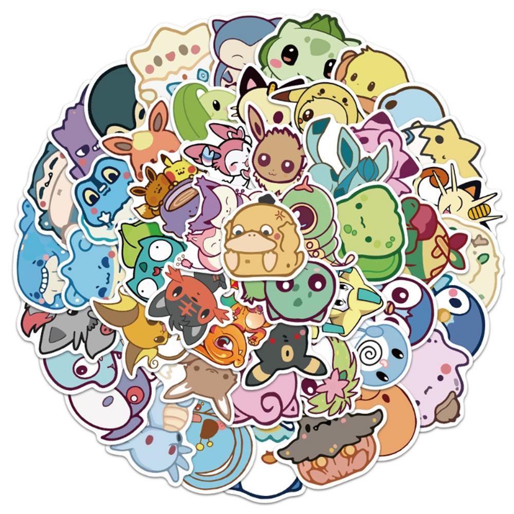 10/30/50pcs Kawaii Anime  Stickers Cute Pikachu Psyduck Cartoon Decals Water Bottle Luggage Phone Sticker Decoration Toy