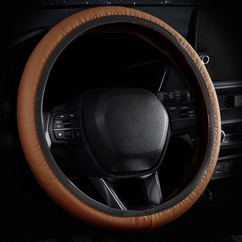 Car Steering Wheel Cover Skidproof Auto Steering- Wheel Embossing Accessories Anti-Slip Car Cover Leather T9J3