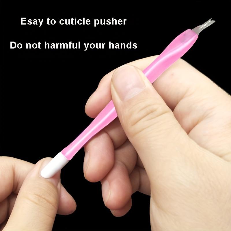 Doublehead Cuticle Trimmer with Pusher Dead Skin Remover Nail Art Fork Pink Cuticle Remover Nipper Stainless Steel Pedicure Nails Care Tools