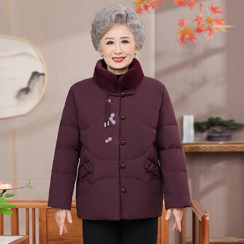 Old man down jacket women's winter clothing white duck down jacket old lady warm clothes grandma cold top