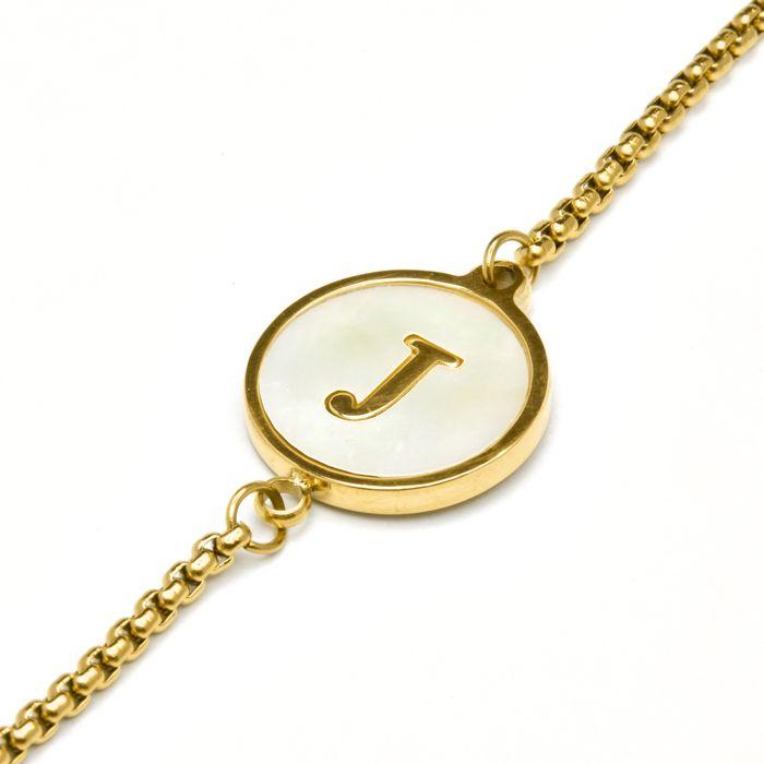 Bracelet - LUXENTER - Alphabet J - Nacre Blanche - Finition or Jaune 18K - Femme