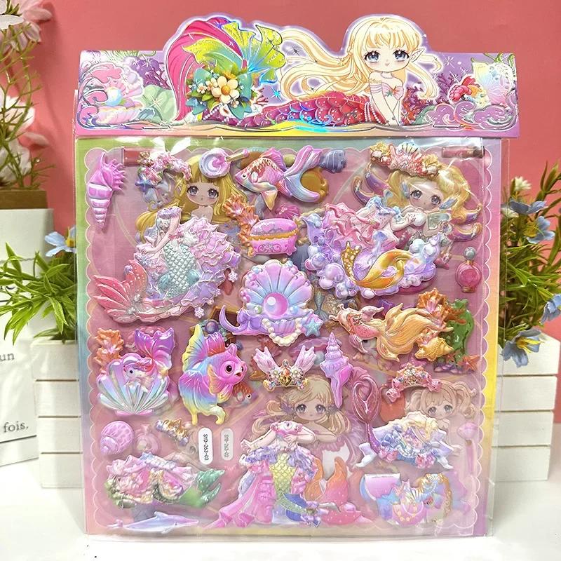 1Pc Beautiful Colorful Cartoon Mermaid 3D Bubble Pvc Stickers Kawaii Girls Stationery Diy Decoration Cute Kids Rewards Toy Gifts