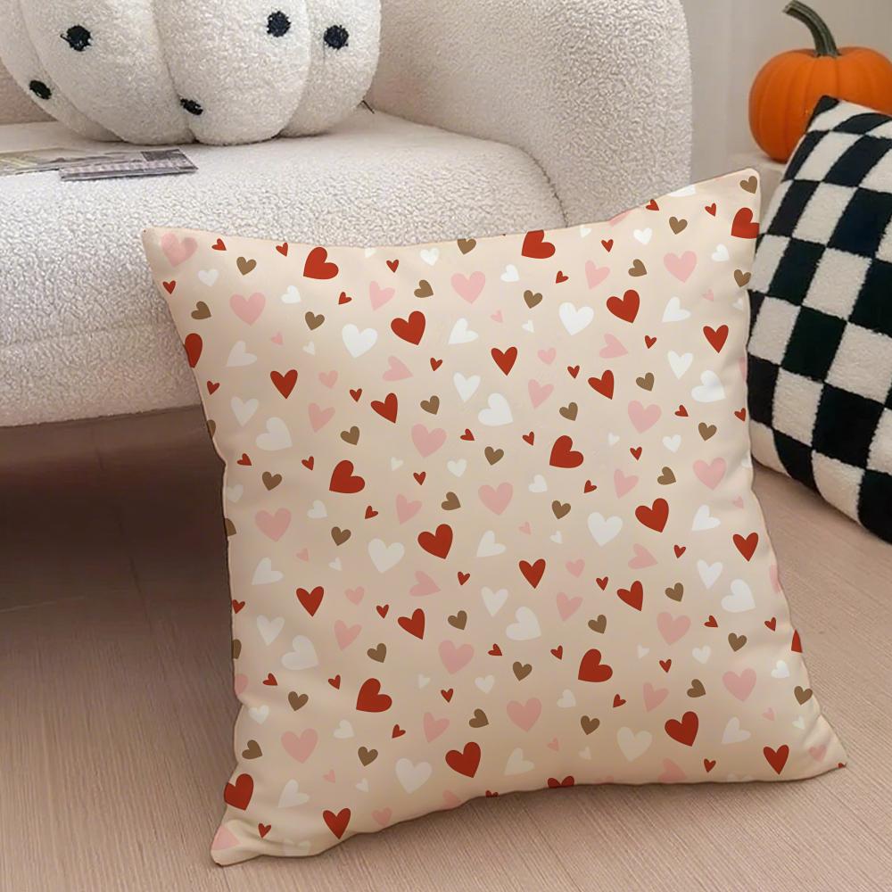 Valentines Day Gift with Heartshaped Pattern Cushion Cover Throw Pillow Cover Hidden Button Durable Polyester Chair Cushion