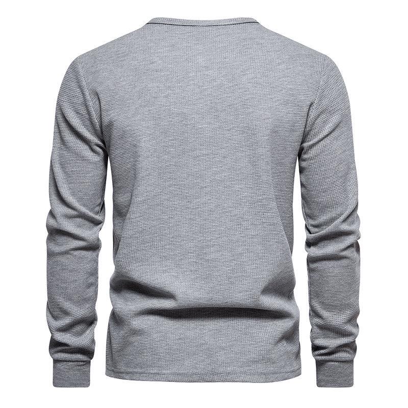 Men's Four-Button Waffle Knit Henley Long Sleeve T-Shirt