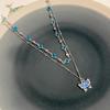 Romantic Blue Crystal Butterfly Necklace For Women Girls Simple Shiny Zircon Bilayer Choker Clavicle Chain