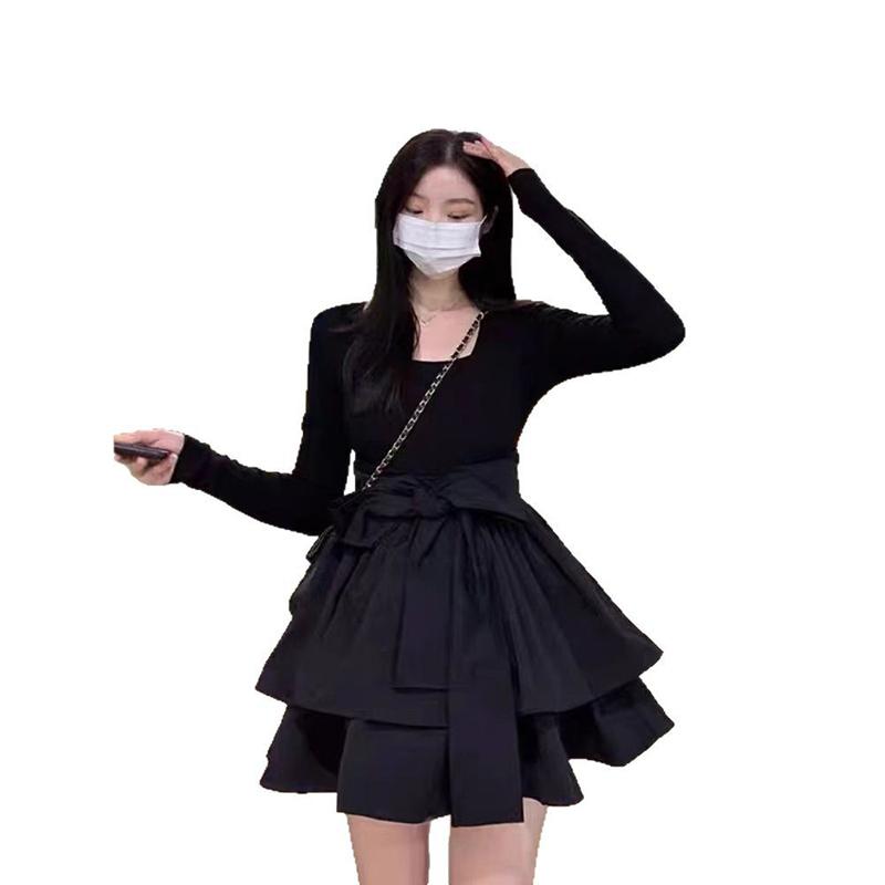 

Трикотажное платье с французской талией в стиле Одри Хепберн, черная юбка с квадратным вырезом и французскими ярусами XL чёрный