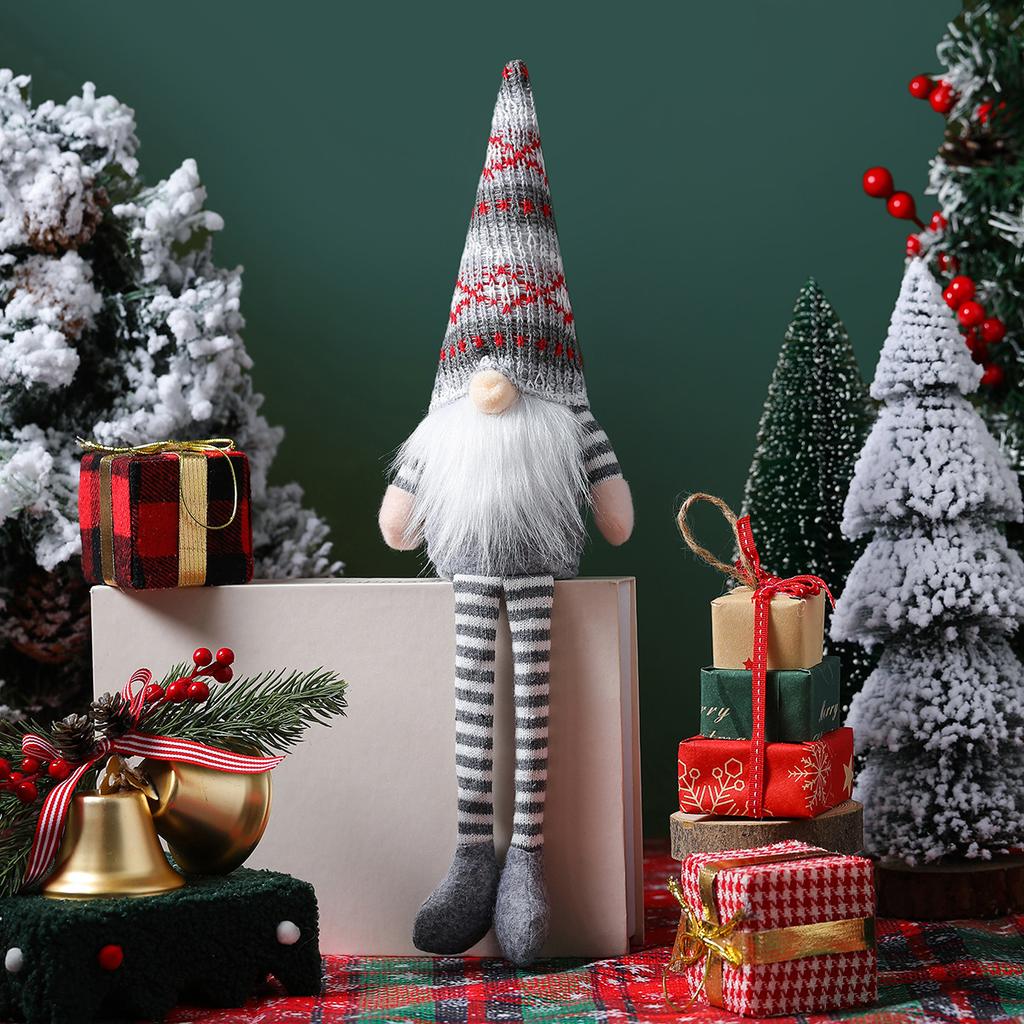 Christmas Gnome Decoration, Single Knitted Swedish Tomte Elf Doll with Hanging Legs, Plush Gnome for Xmas Tree, Home Decor