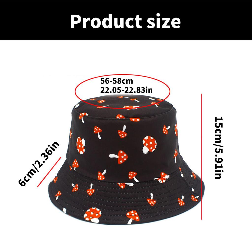 Unisex Reversible Bucket Hat Fisherman Hat for Casual Wear Breathable Sunshade for Teenagers Mushroom Print