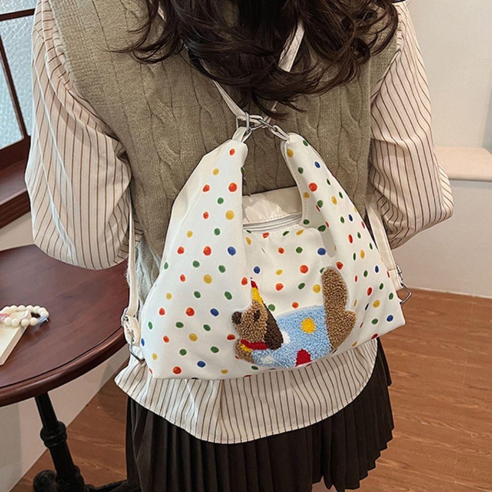 Korean Style Puppy Embroidery Shoulder Bag Y2k Cartoon Handbag Sweet Polka Dot Tote Bag Girls