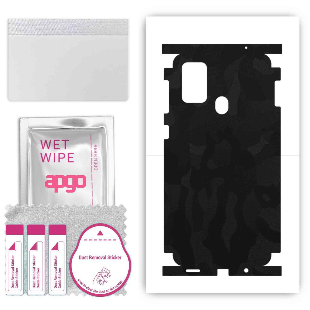 apgo Schützender Skin Sticker für die Rückseite+Seiten kompatibel mit Samsung Galaxy F41, Full Wrap Film, Folie, Vinyl - Muster Black Camo