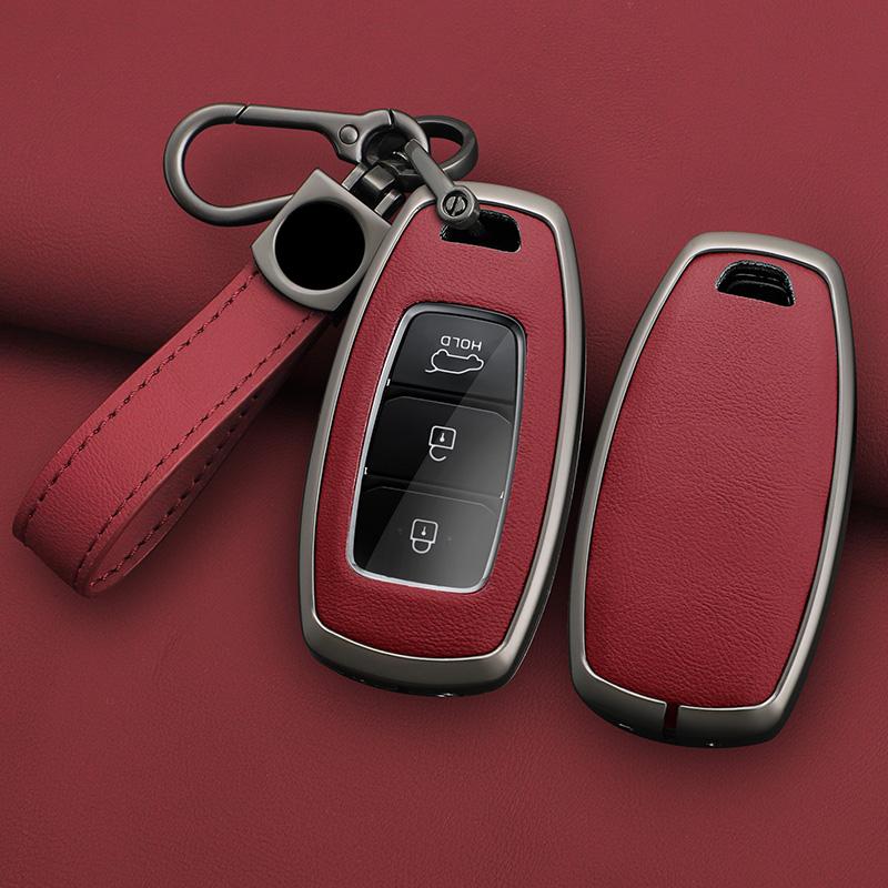 Zinc Alloy Leather Car Key Fob Case For Hyundai Yazun Parisian Centor Elantra Gt Kona Car Key Fob Case