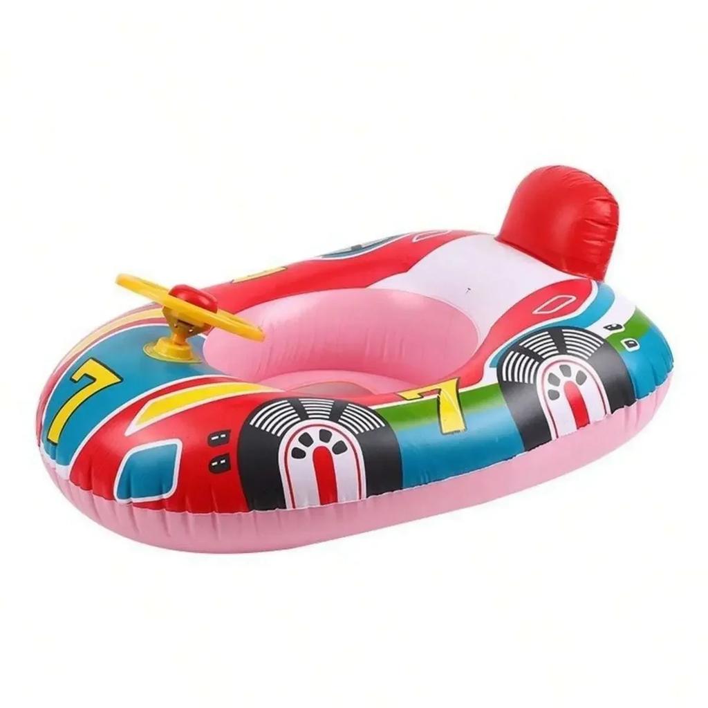 Baby Summer Inflatable Toy Swimming Ring Racing Police Car Pattern Float Seat with Steering Wheel for Pool Inflatable Water Toy