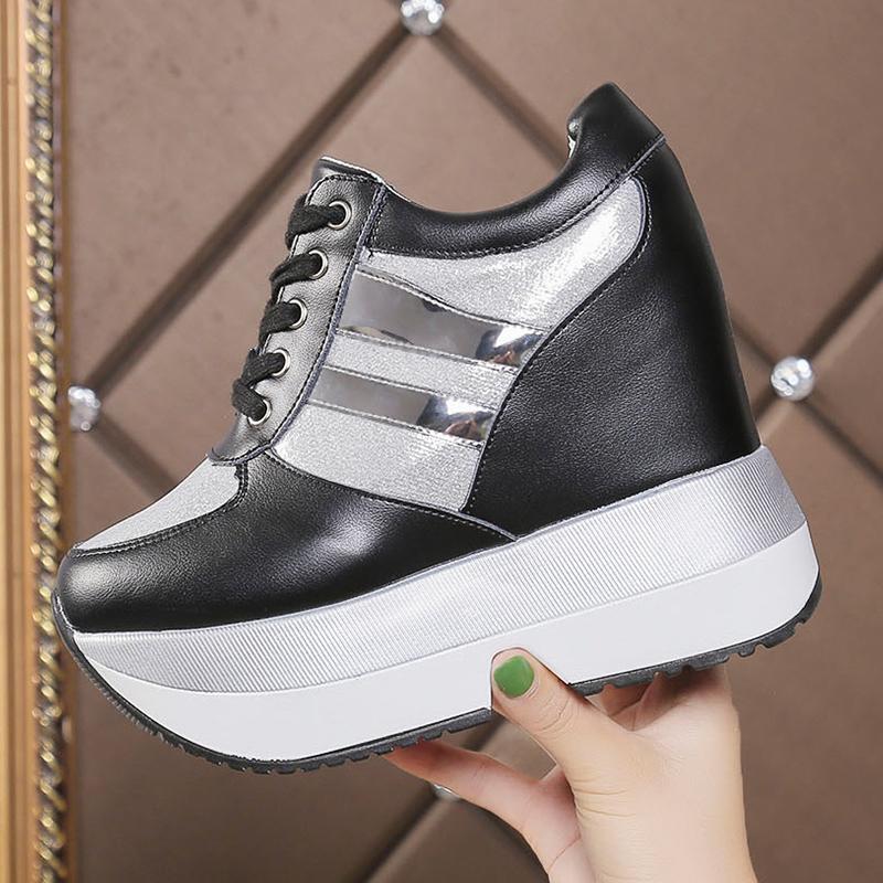 Women's Ankle Boots 2025 Spring Leather Chunky Shoes Woman Platform Height Increased Sneakers 10CM Thick Sole Wedges White Boots