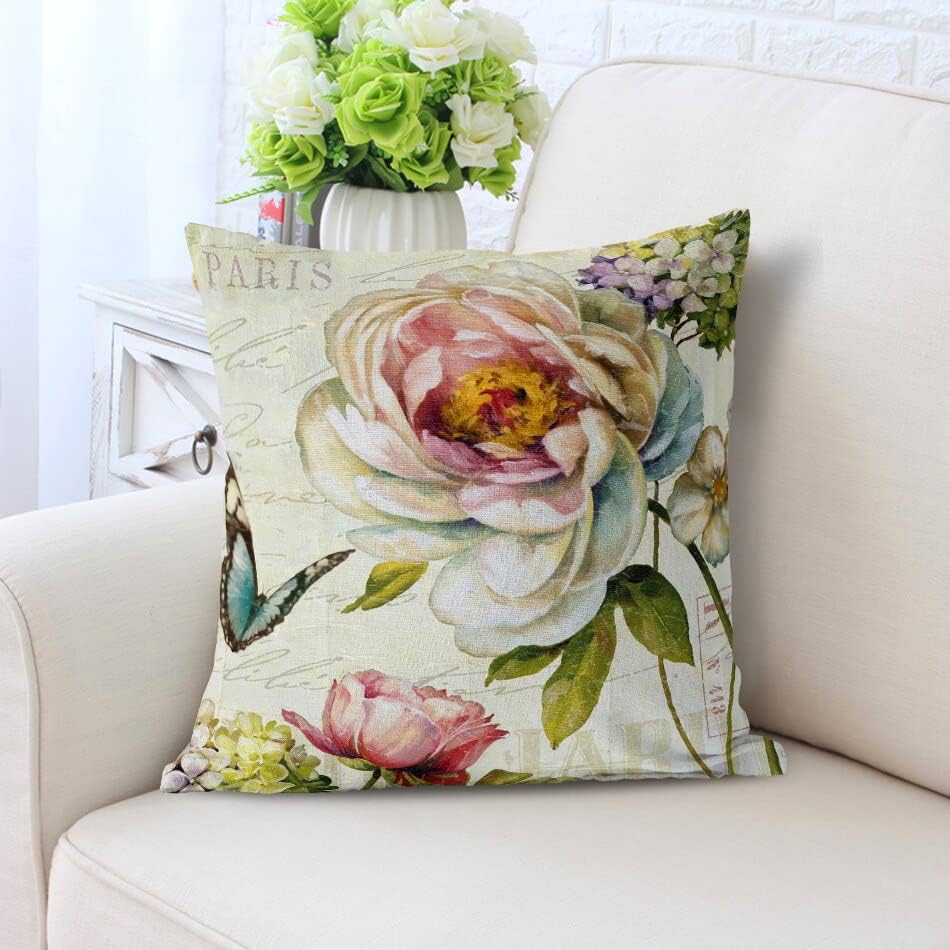 Farmhouse Decorative Throw Pillow Covers Vintage Flower Pillows Cover Set Of 4 Cotton Linen Floral Outdoor Cushion Case Cases