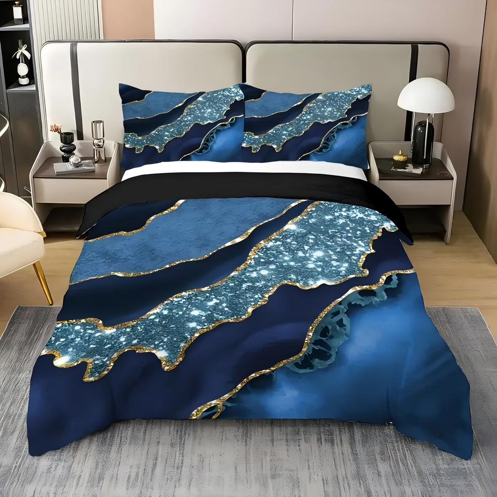 Colored Marble Print Quilt Cover Set Fashion Cool Simplicity Gilding Cover Bedding Cover Polyester Comfortable Duvet Cover